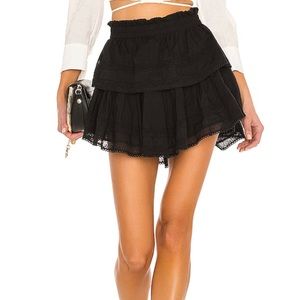 GUC Love Shack Fancy Black Ruffle Mini Skirt; Size L